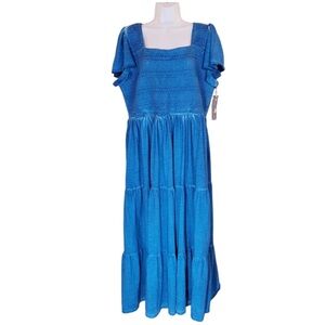 LANE BRYANT Blue Smocked Bodice Flutter Sleeve Maxi Dress Size 22/24